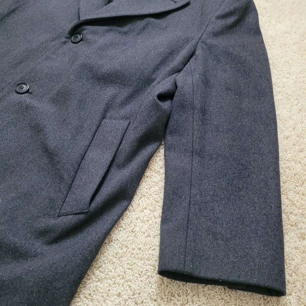London Fog Men's 46R Wool Blend Gray Long Dress Coat Overcoat Topcoat Career